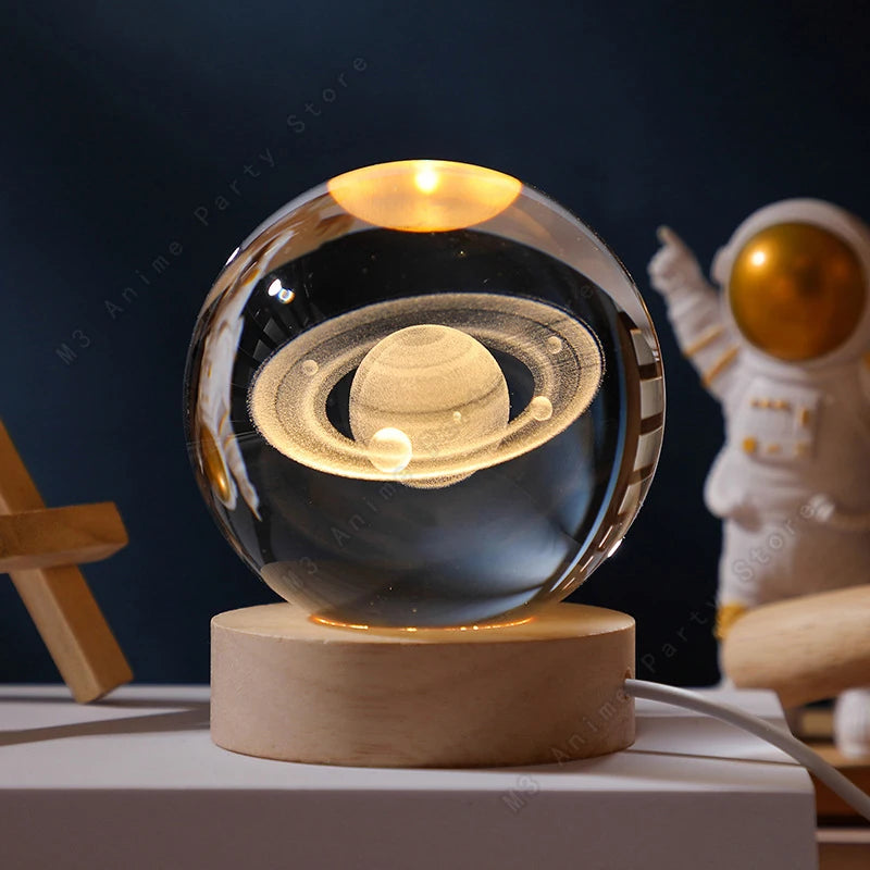 3D Crystal Ball Night Light – Galaxy Moon Solar System LED Lamp