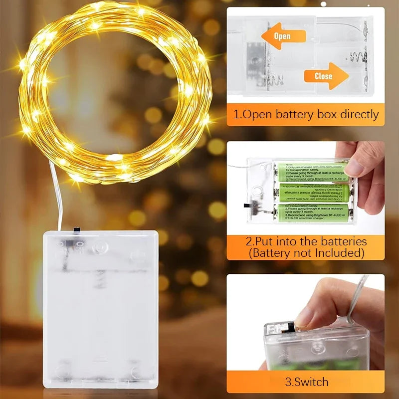10M LED String Lights, Battery-Powered Hanging Lights, Perfect for Room Decoration and Home Accents, Festive Ambiance Lighting