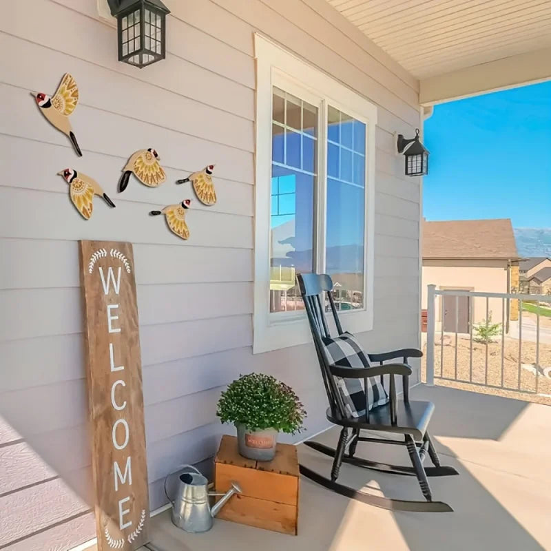 Wooden Bird Silhouette Wall Art Set – 5-Piece Vintage Home Decor