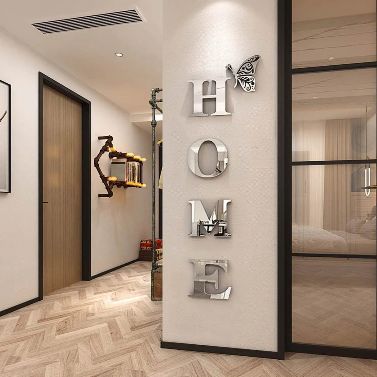 HOME 3D Mirror Letter Wall Stickers – Reflective Entryway Decor